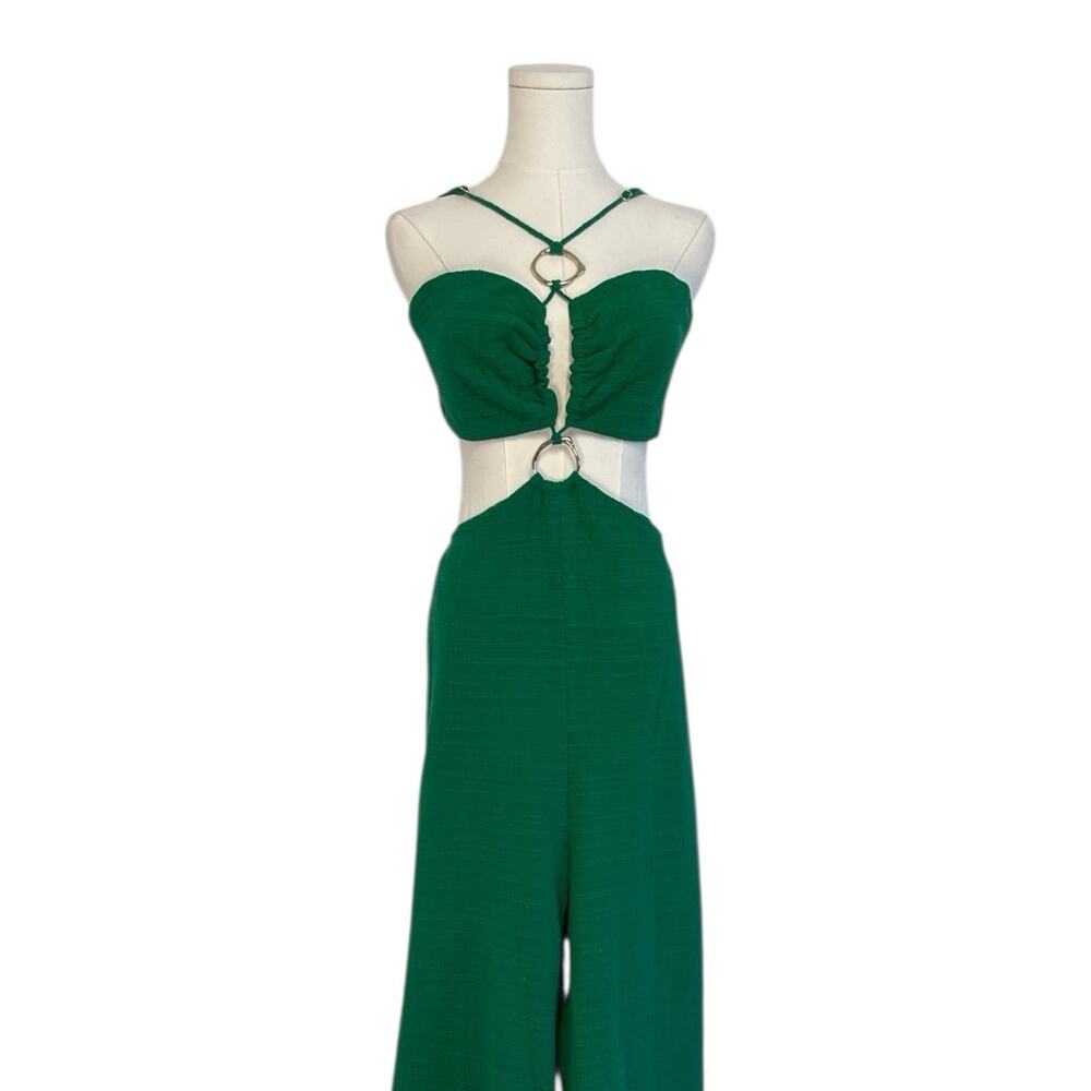 NWT Revolve x RUMER -Women's Extra Large Amoura Cutout Jumpsuit Green Gold Strap